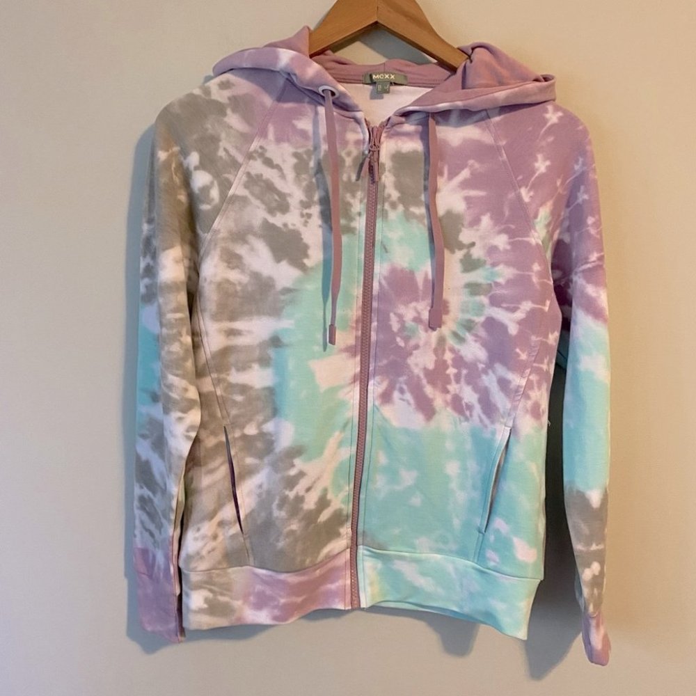 Mexx womens tie dye swirl full zip purple grey teal hoodie size S
